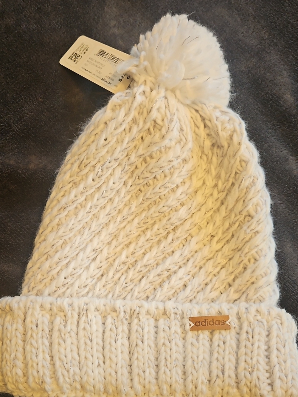 adidas Cream Cable Knit Pom Beanie